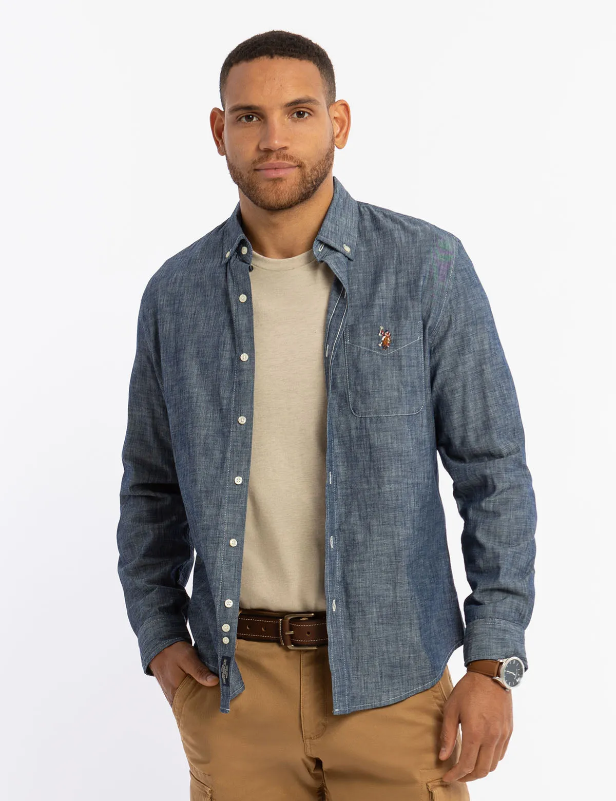 INDIGO SLUB CHAMBRAY LONG SLEEVE SHIRT sold by U.S. Polo Assn.