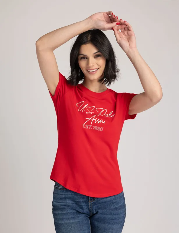 METALLIC BLING SEMI SCOOP NECK T-SHIRT sold by U.S. Polo Assn.