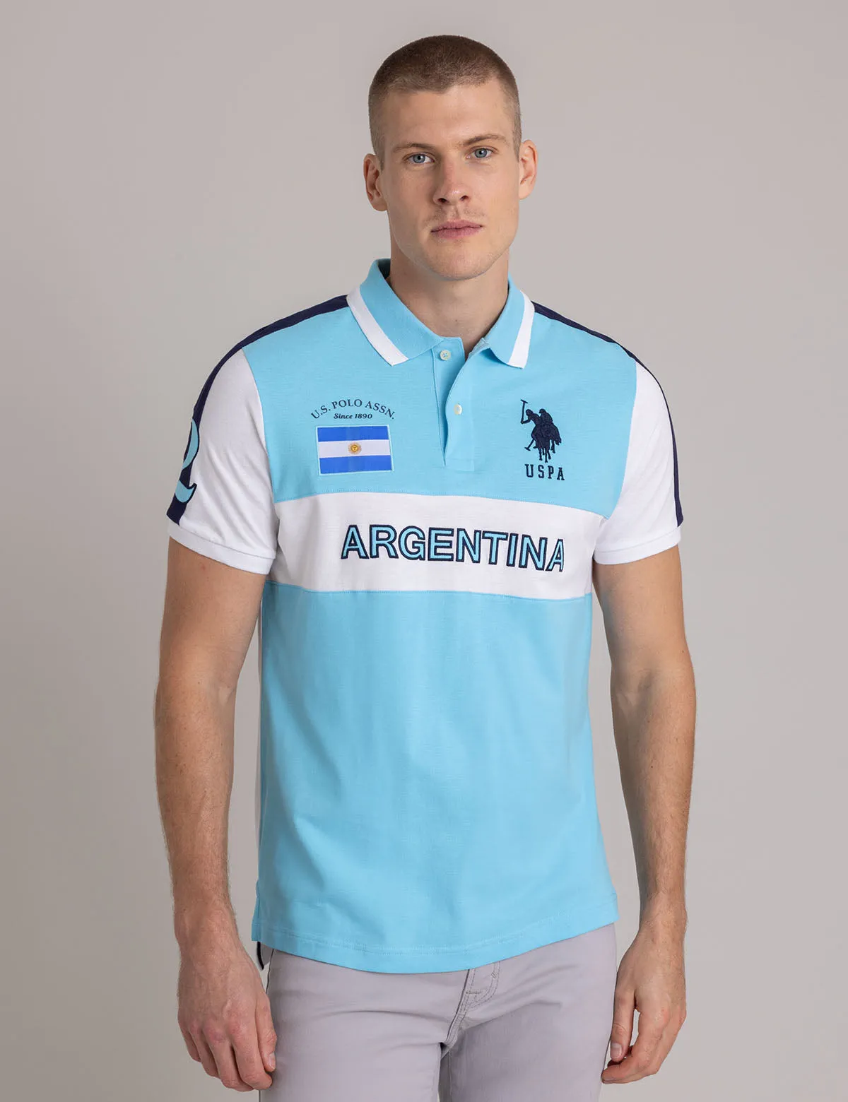 ARGENTINA COLOR BLOCK PIQUE POLO SHIRT sold by U.S. Polo Assn.