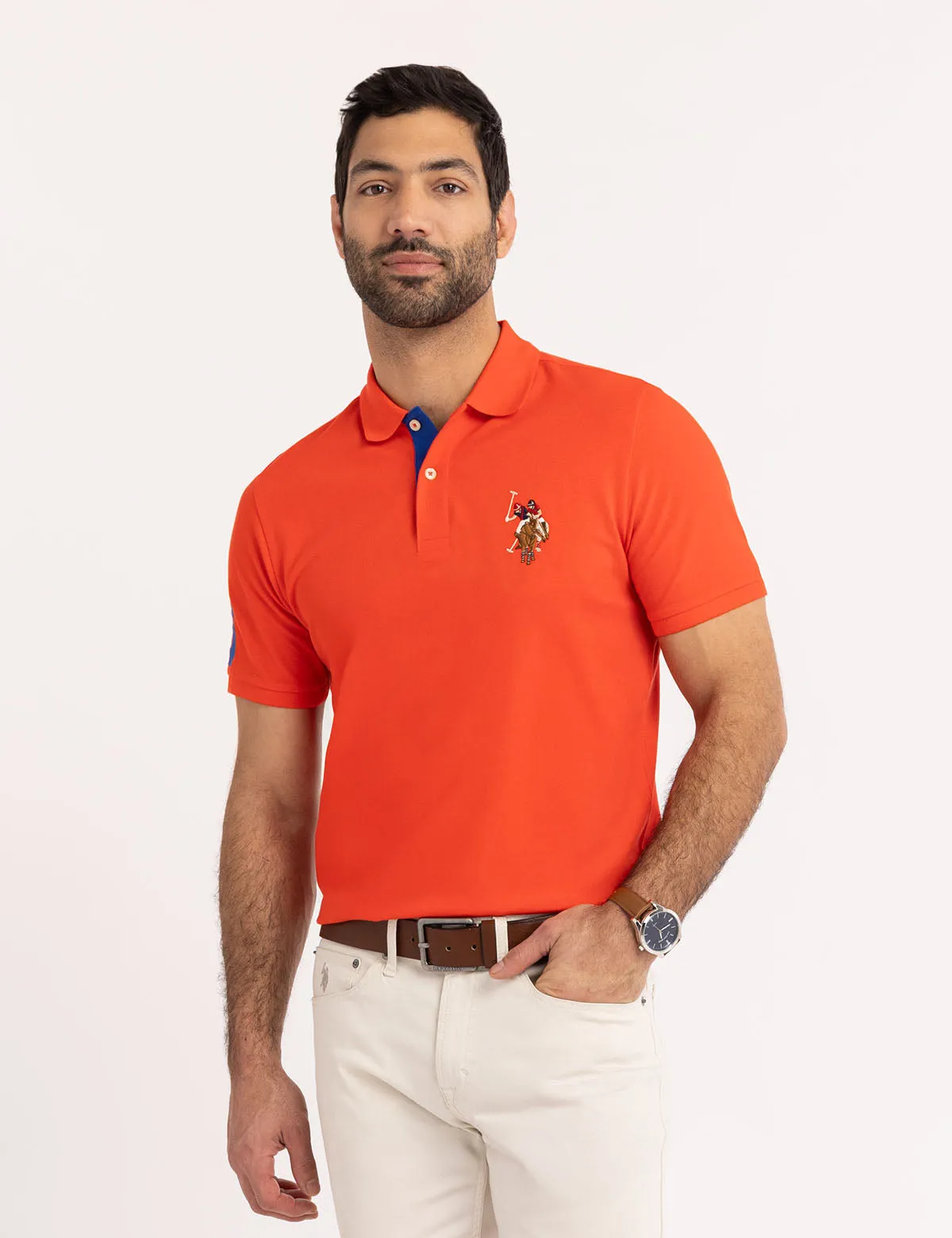 MULTI COLOR BIG LOGO SOLID POLO SHIRT sold by U.S. Polo Assn.
