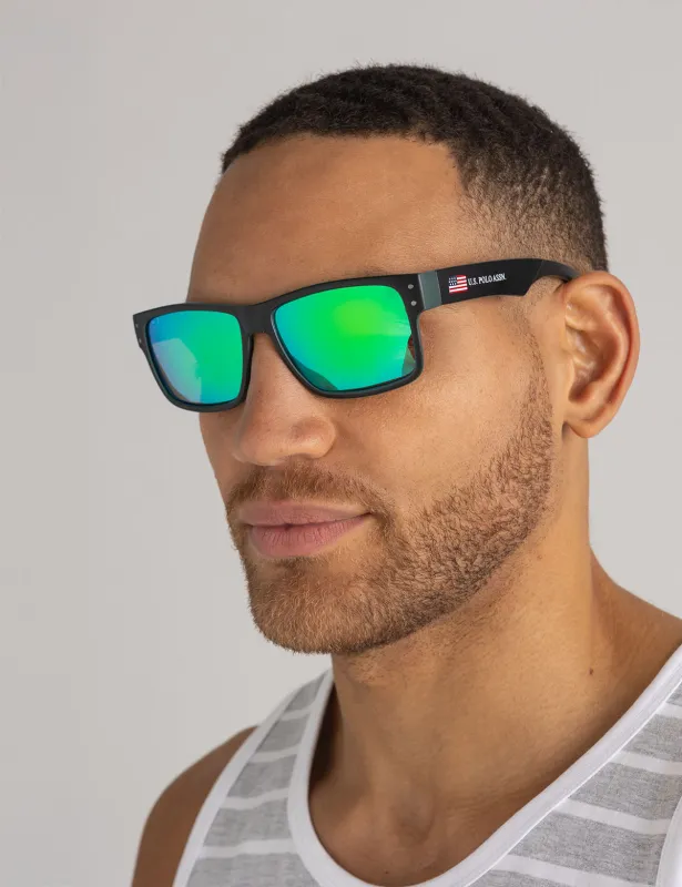MEN'S SPORT FLAG RECTANGULAR SUNGLASSES made by U.S. Polo Assn.