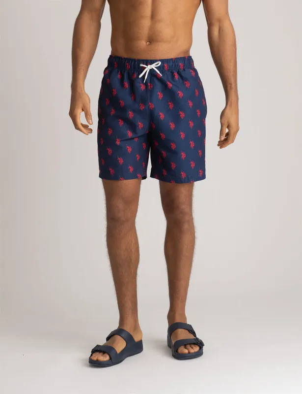 7" ALL OVER LOGO PRINT SWIM SHORTS sold by U.S. Polo Assn.