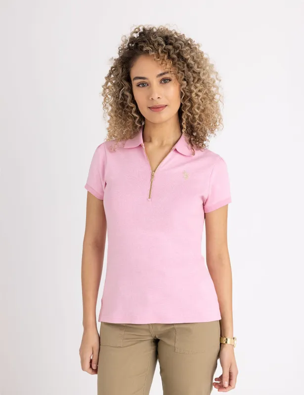 HALF ZIP PUFF SLEEVE HEATHER POLO SHIRT sold by U.S. Polo Assn.