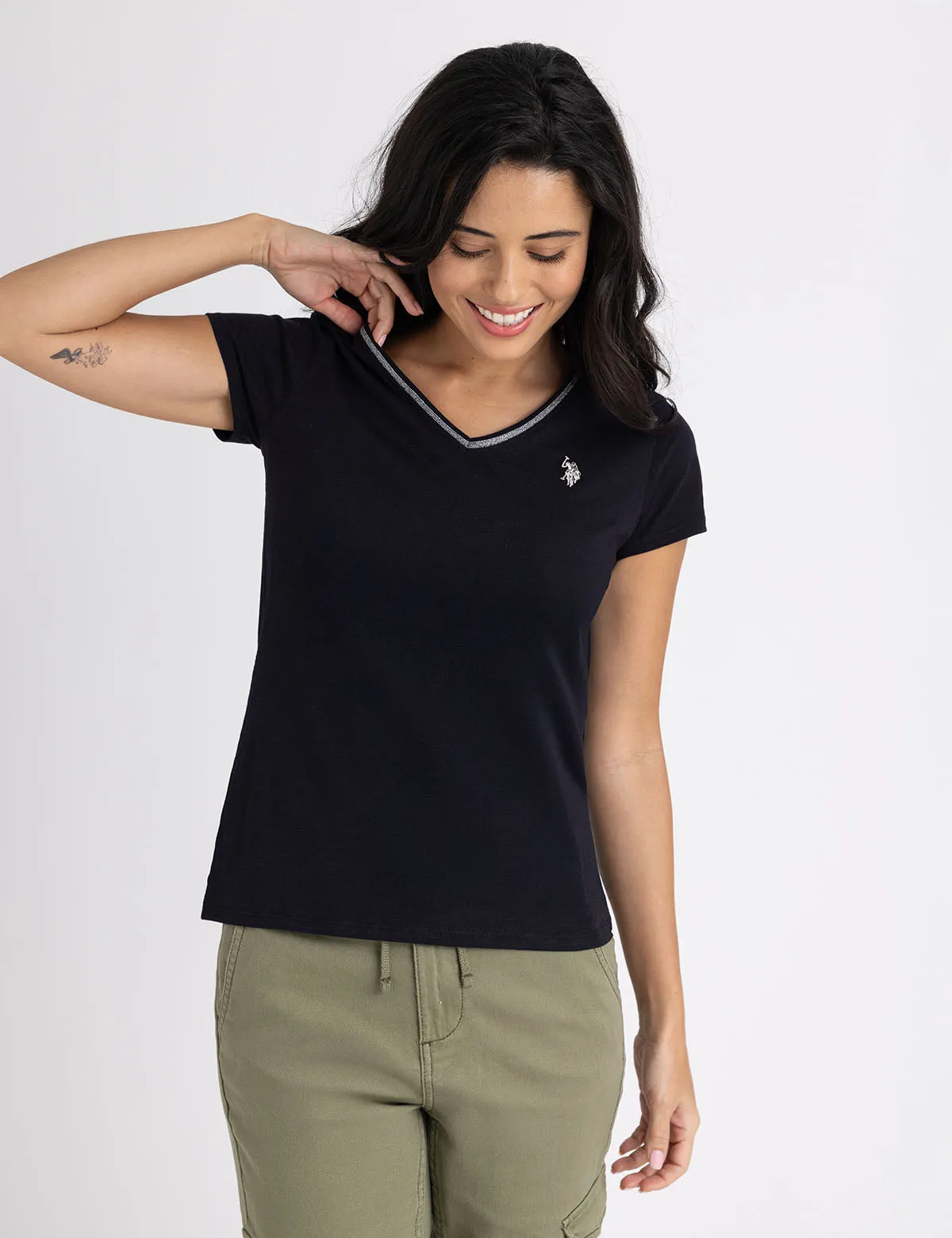 METALLIC TRIM V-NECK T-SHIRT sold by U.S. Polo Assn.