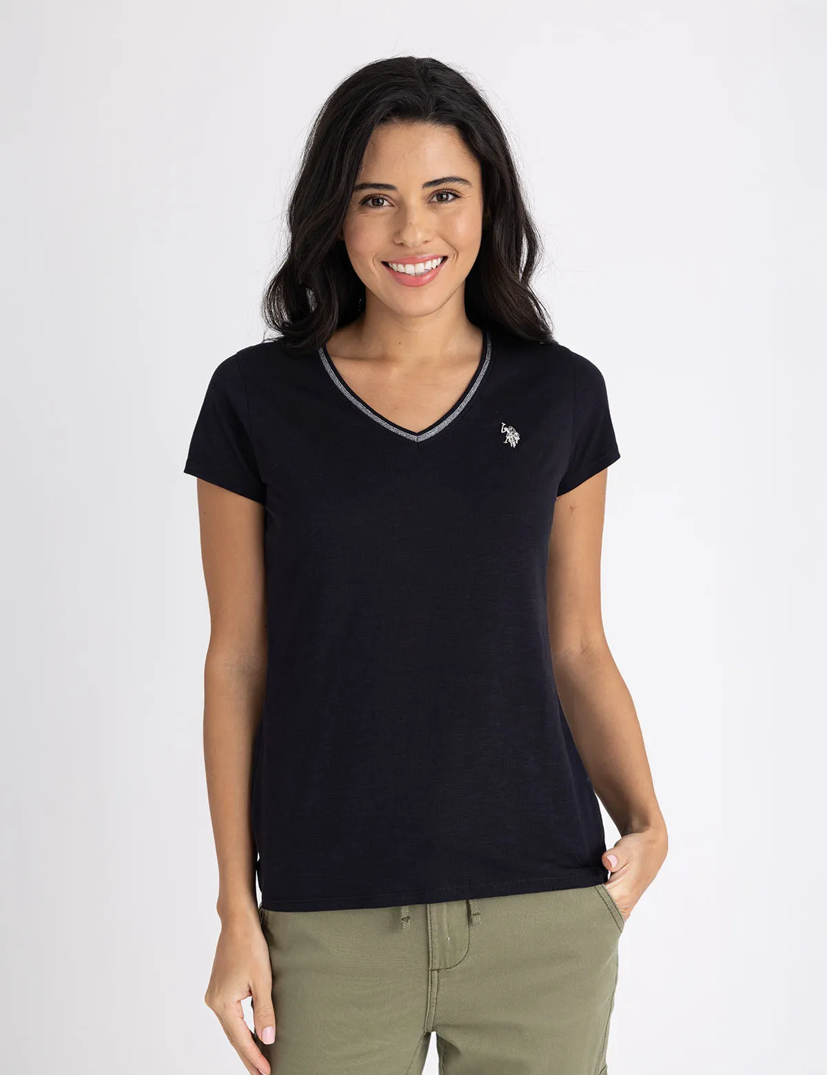 METALLIC TRIM V-NECK T-SHIRT sold by U.S. Polo Assn. product image thumbnail 4