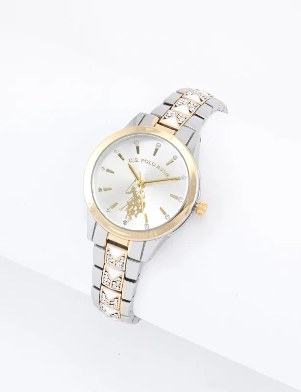 LADIES TWO TONE DECO EMBELLISHED WATCH sold by U.S. Polo Assn.