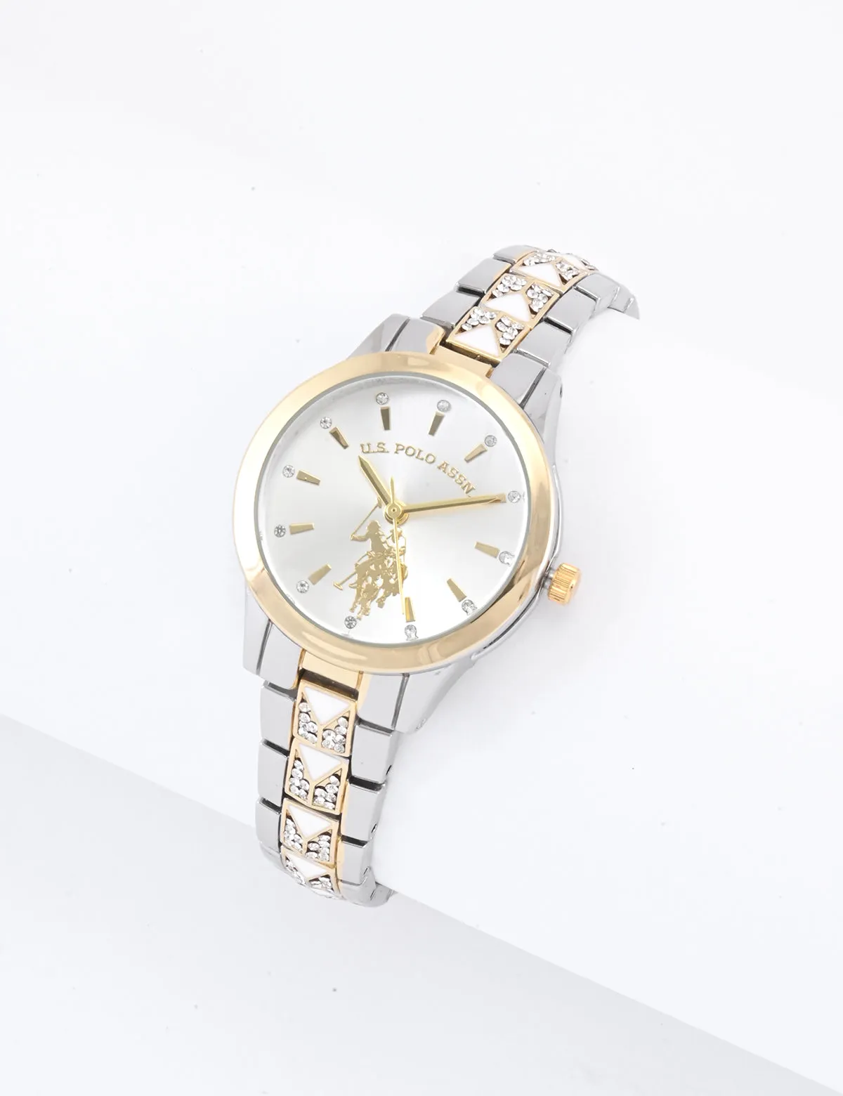 LADIES TWO TONE DECO EMBELLISHED WATCH sold by U.S. Polo Assn.