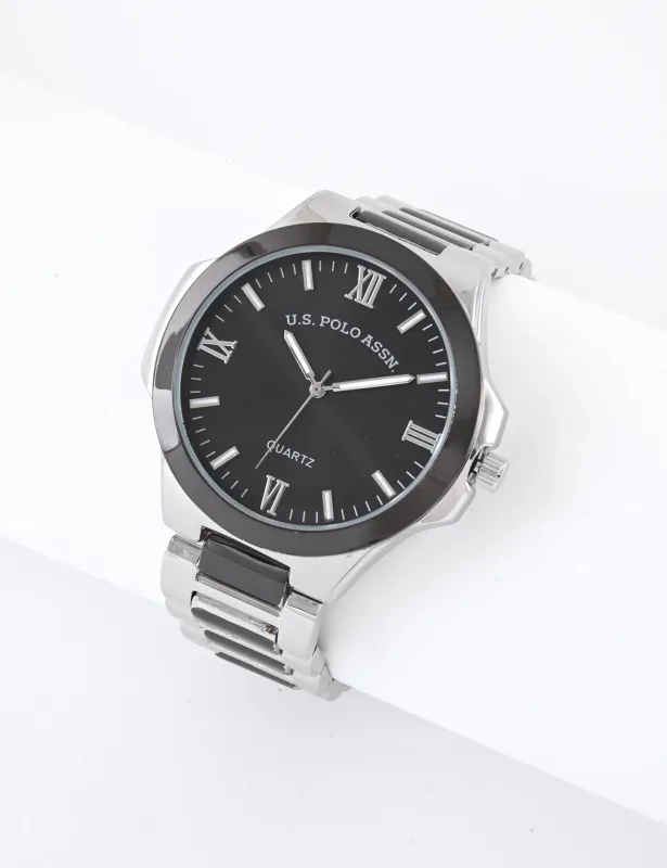 MENS TWO TONE SILVER AND BLACK ANALOG WATCH sold by U.S. Polo Assn.