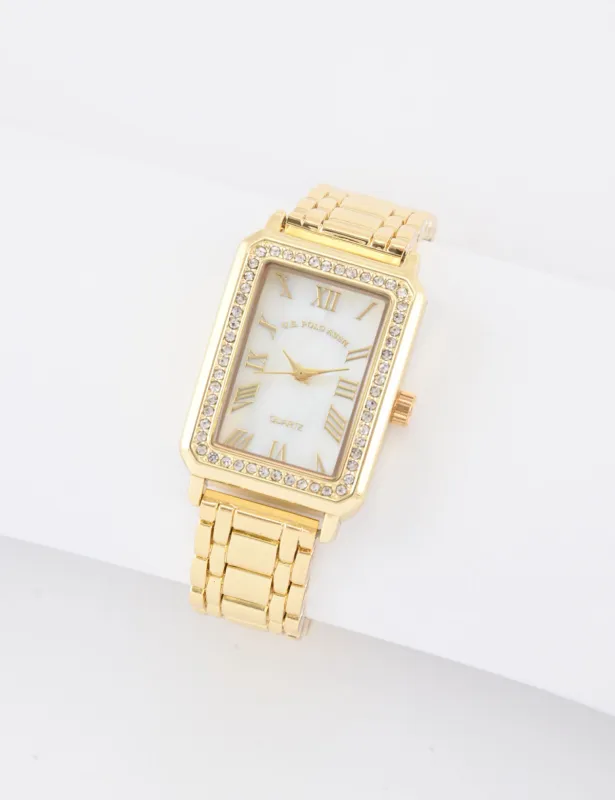 LADIES GOLD SQUARE FACE LINK WATCH sold by U.S. Polo Assn.