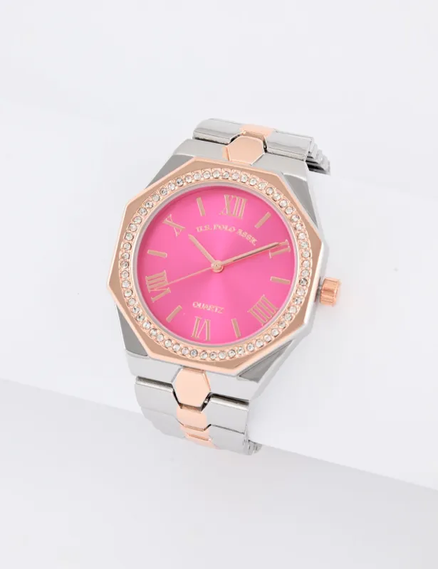 LADIES TWO TONE LINK WATCH WITH PINK FACE sold by U.S. Polo Assn.