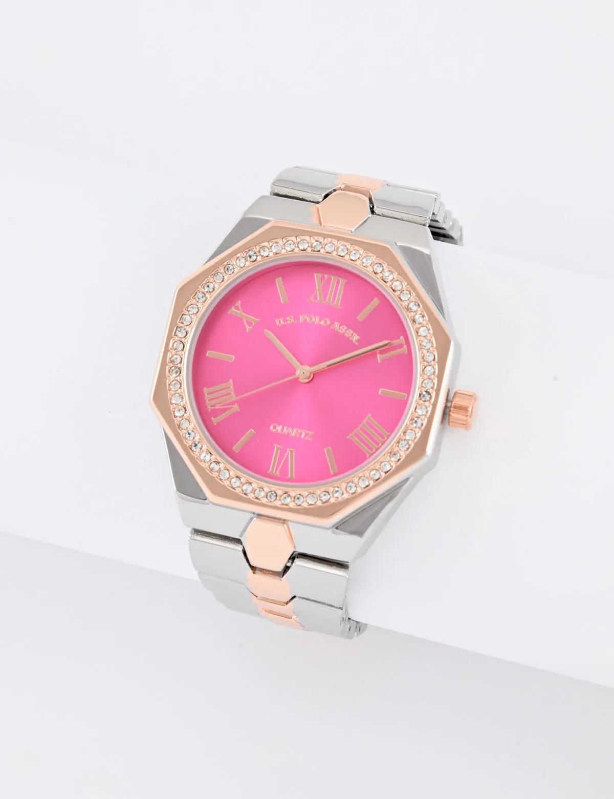 LADIES TWO TONE LINK WATCH WITH PINK FACE sold by U.S. Polo Assn.