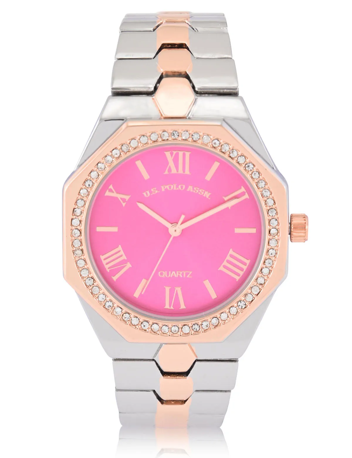 LADIES TWO TONE LINK WATCH WITH PINK FACE sold by U.S. Polo Assn. product image thumbnail 5