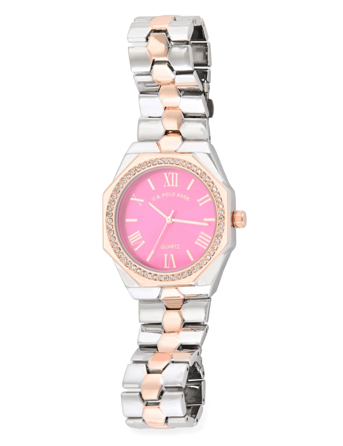 LADIES TWO TONE LINK WATCH WITH PINK FACE sold by U.S. Polo Assn. product image thumbnail 4