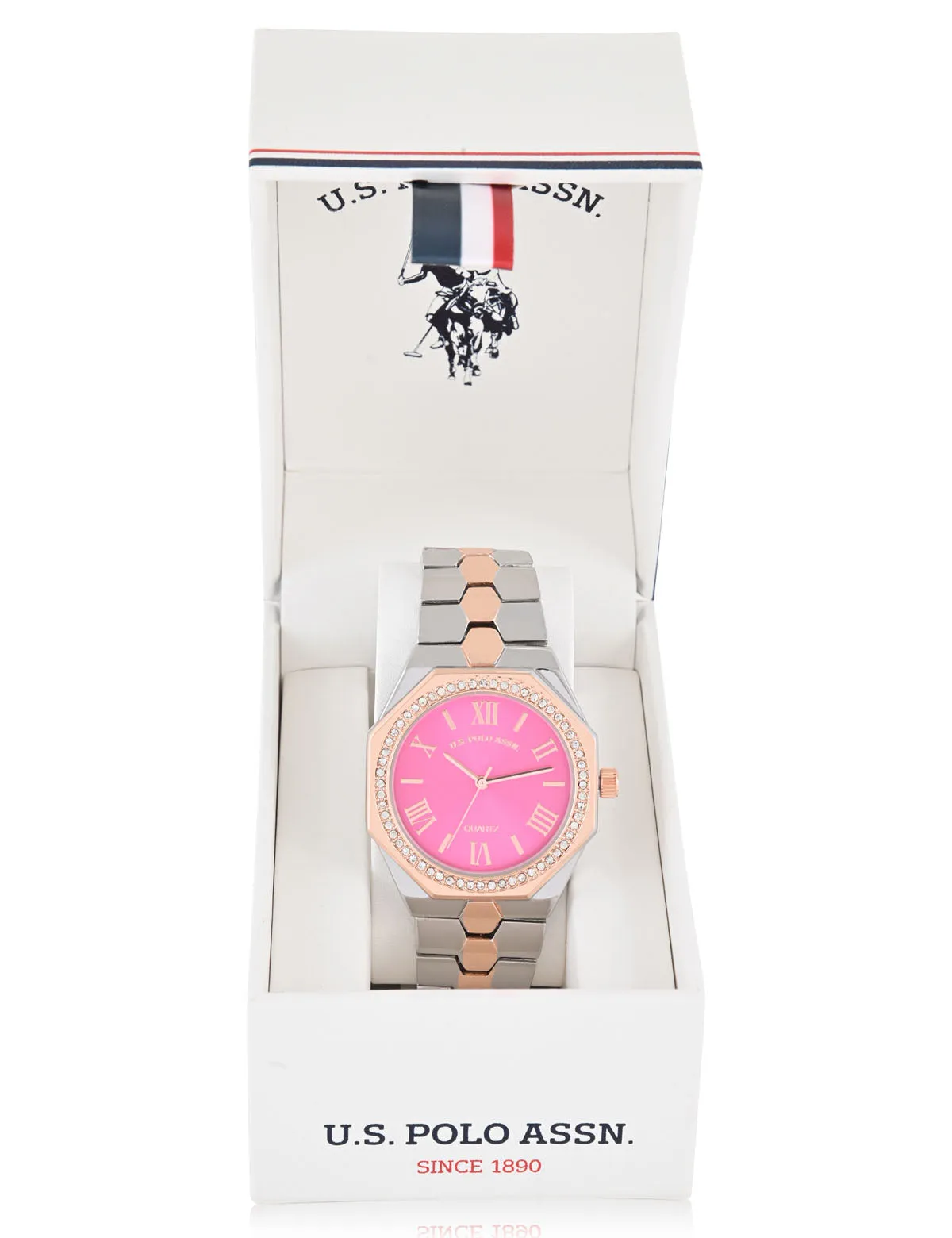 LADIES TWO TONE LINK WATCH WITH PINK FACE sold by U.S. Polo Assn. product image thumbnail 2