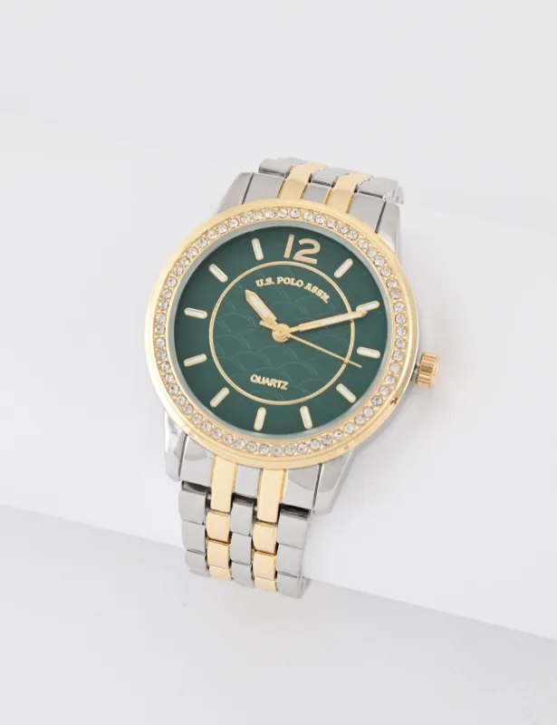 LADIES SILVER AND GOLD LINK WATCH WITH GREEN FACE sold by U.S. Polo Assn.