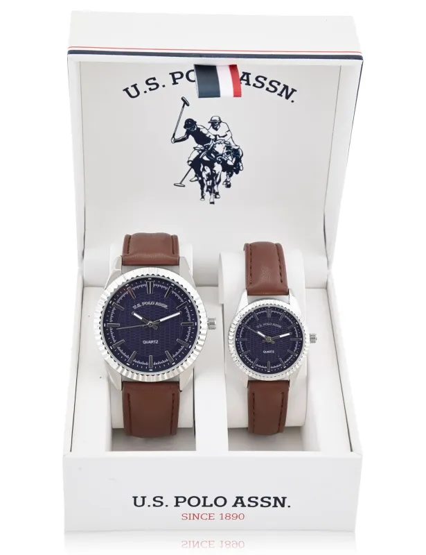 HIS AND HERS BROWN STRAP WATCH SET sold by U.S. Polo Assn.