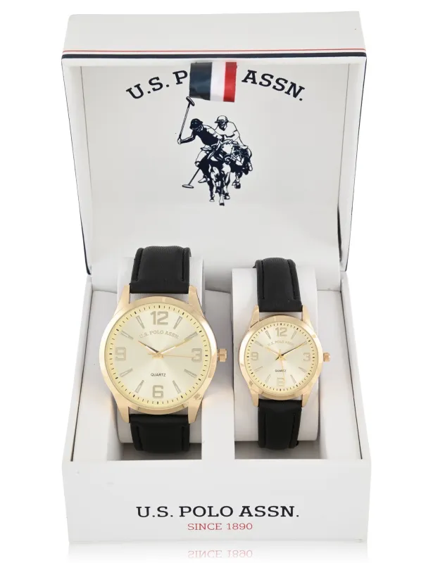 HIS AND HERS BLACK STRAP WATCH SET sold by U.S. Polo Assn.