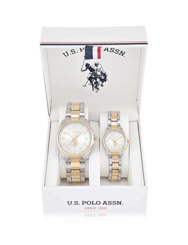 HIS AND HERS SILVER AND GOLD LINK WATCH SET sold by U.S. Polo Assn.