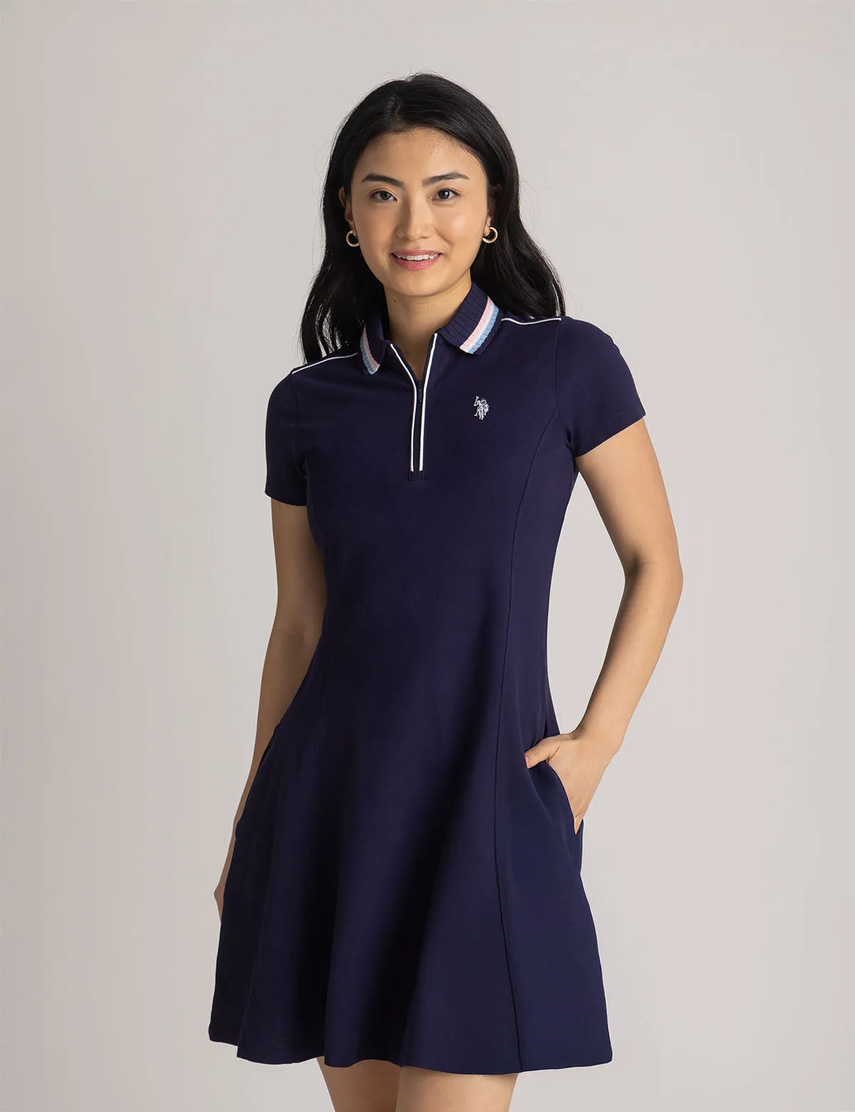 STRIPE COLLAR ZIP SWING POLO DRESS sold by U.S. Polo Assn. product image thumbnail 2