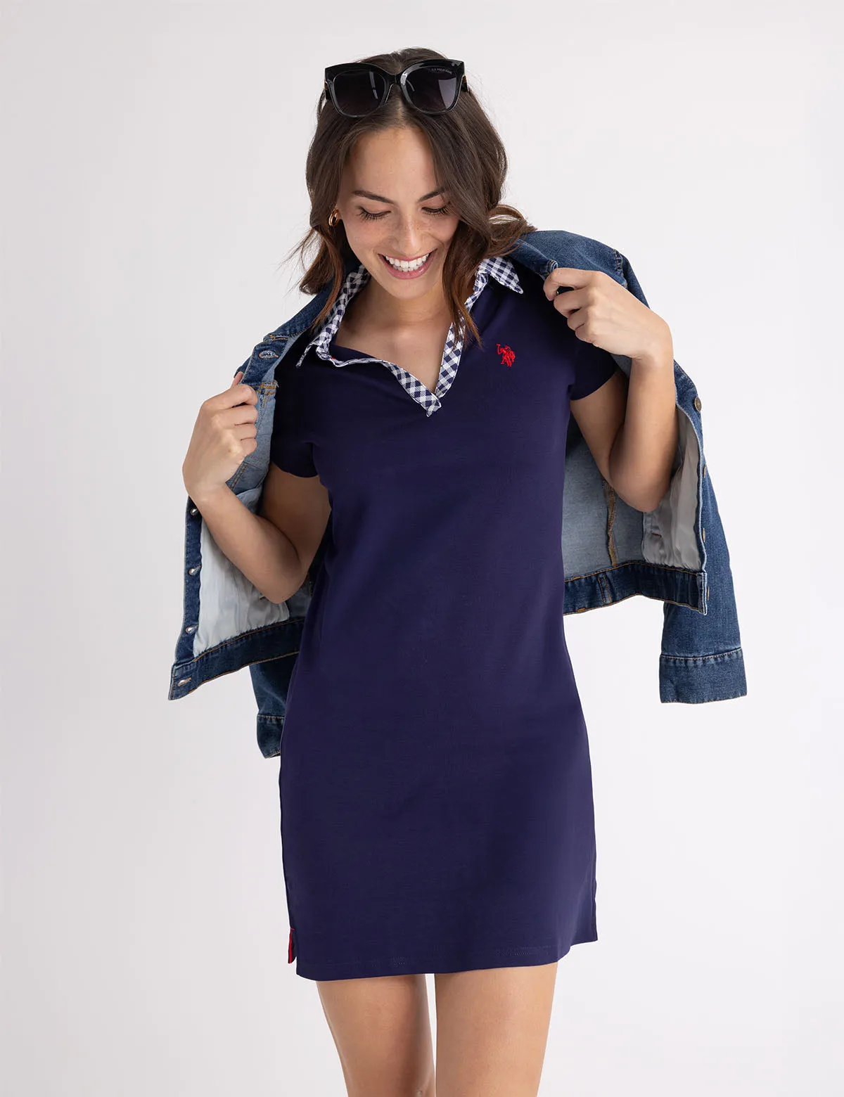 SPLIT NECK GINGHAM COLLAR POLO DRESS sold by U.S. Polo Assn. product image thumbnail 3