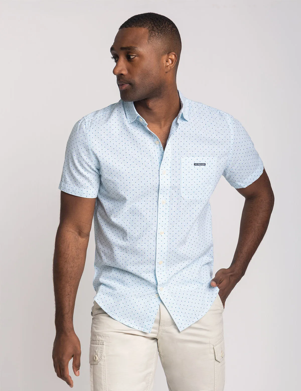SHORT SLEEVE DOT POPLIN SHIRT WITH POCKET sold by U.S. Polo Assn.