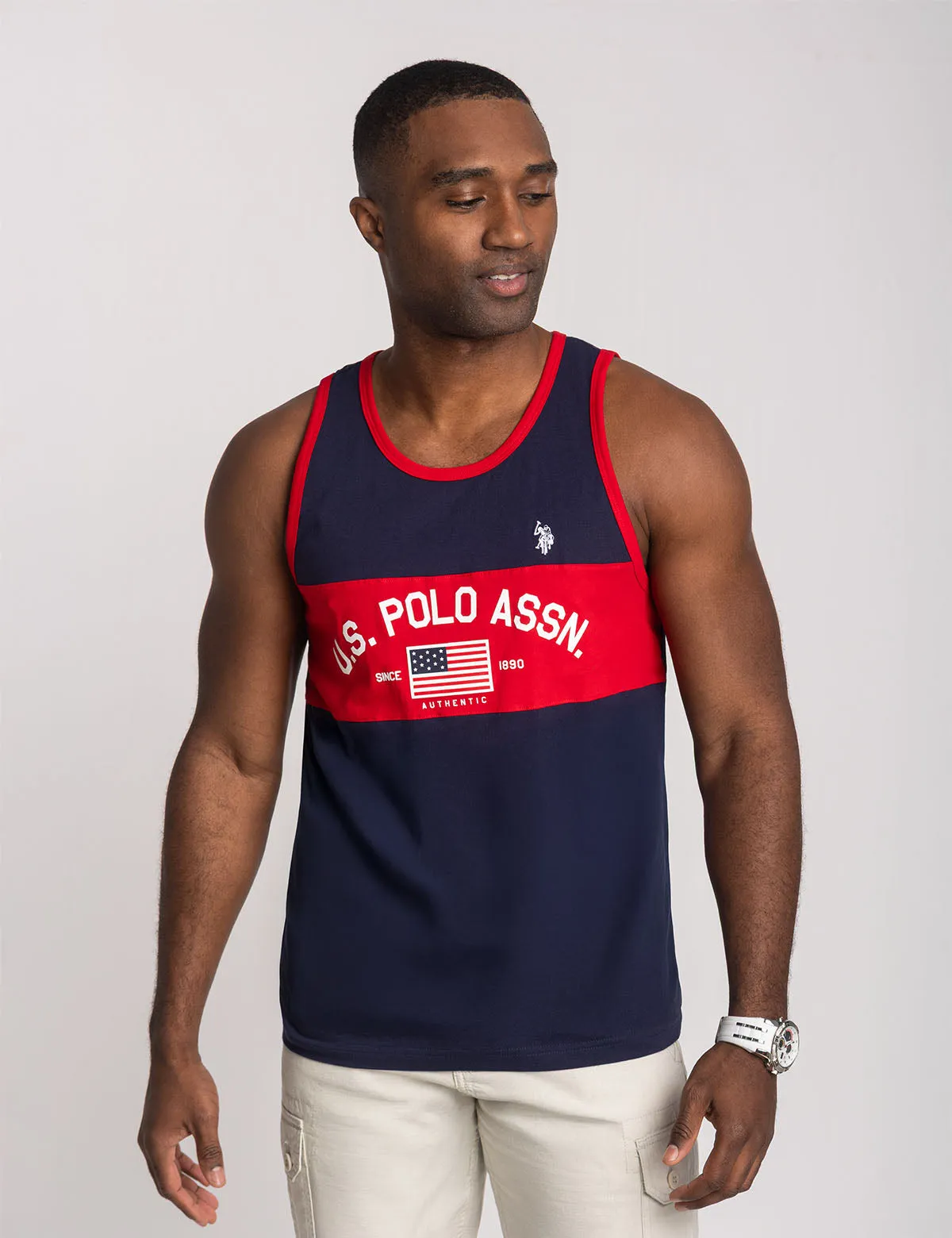 COLOR BLOCK FLAG MUSCLE TANK sold by U.S. Polo Assn.