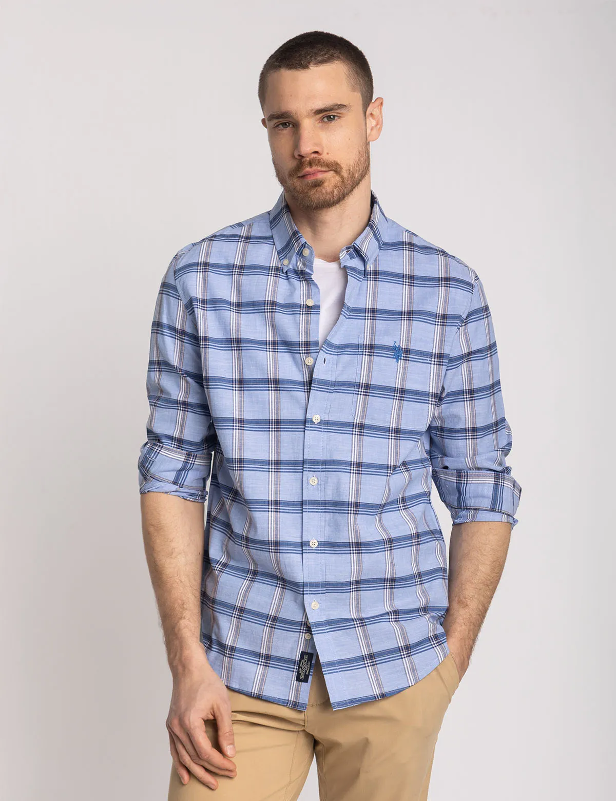 LONG SLEEVE STRETCH PLAID POPLIN SHIRT sold by U.S. Polo Assn.
