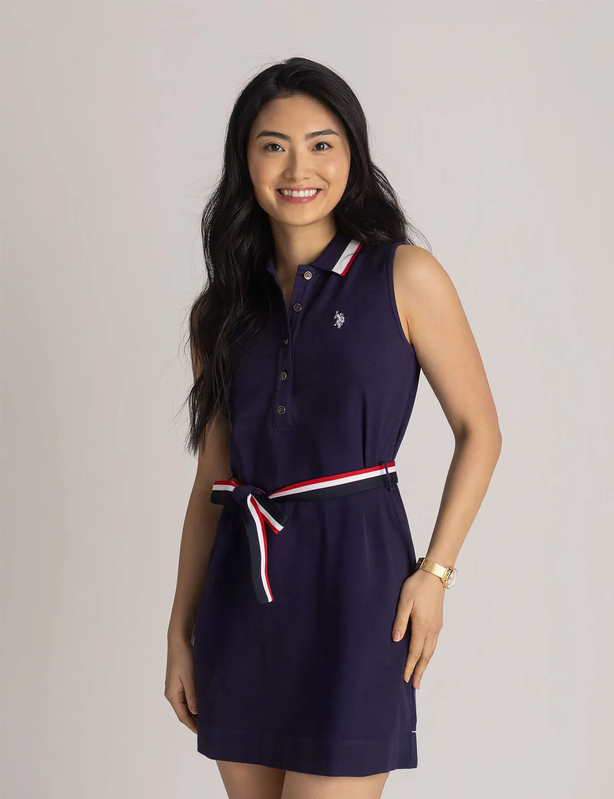 SLEEVELESS SIGNATURE STRIPE POLO DRESS sold by U.S. Polo Assn.