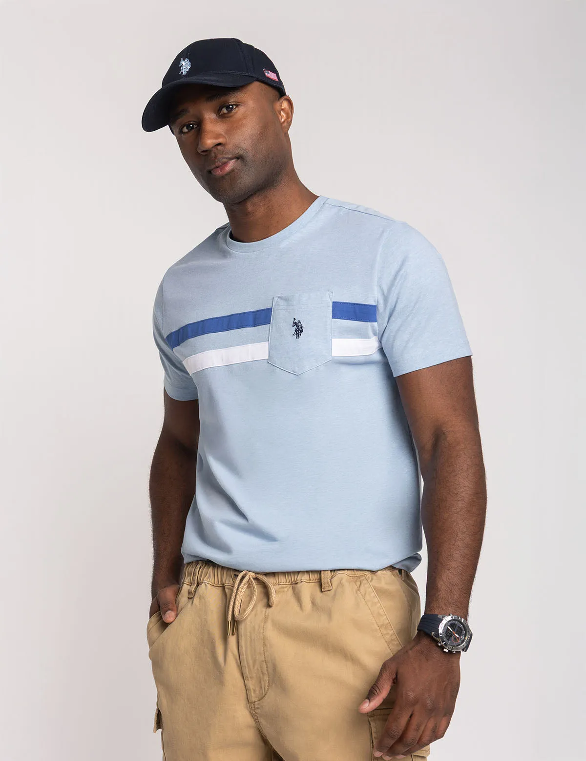 DUAL STRIPE JERSEY T-SHIRT WITH CHEST POCKET sold by U.S. Polo Assn.