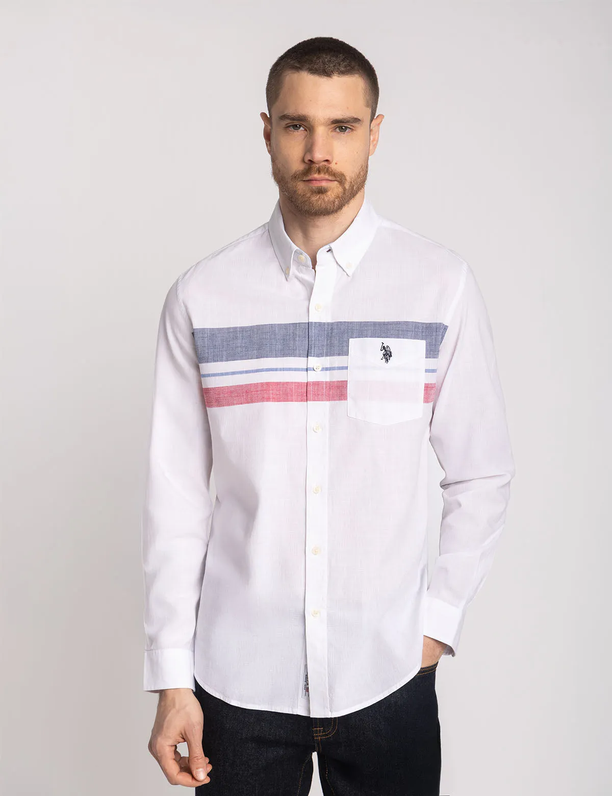 LONG SLEEVE ENGINEERED STRIPE POPLIN SHIRT sold by U.S. Polo Assn.