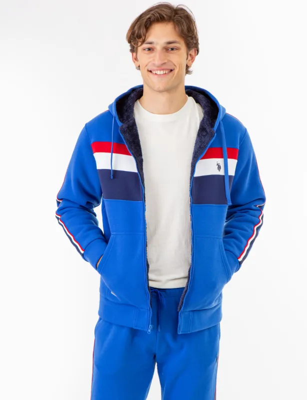 SIGNATURE STRIPE COLORBLOCK SHERPA HOODIE sold by U.S. Polo Assn.