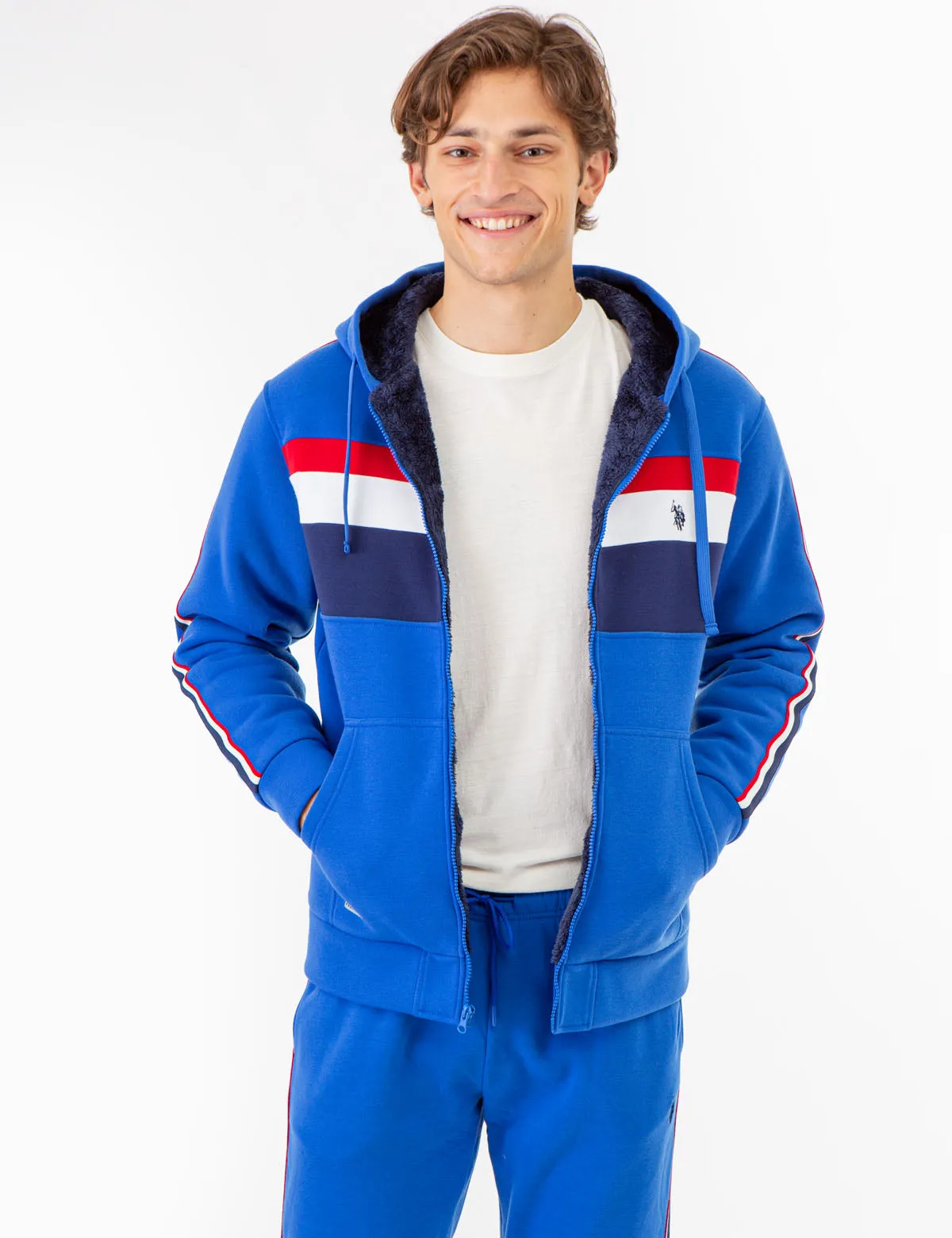 SIGNATURE STRIPE COLORBLOCK SHERPA HOODIE sold by U.S. Polo Assn.