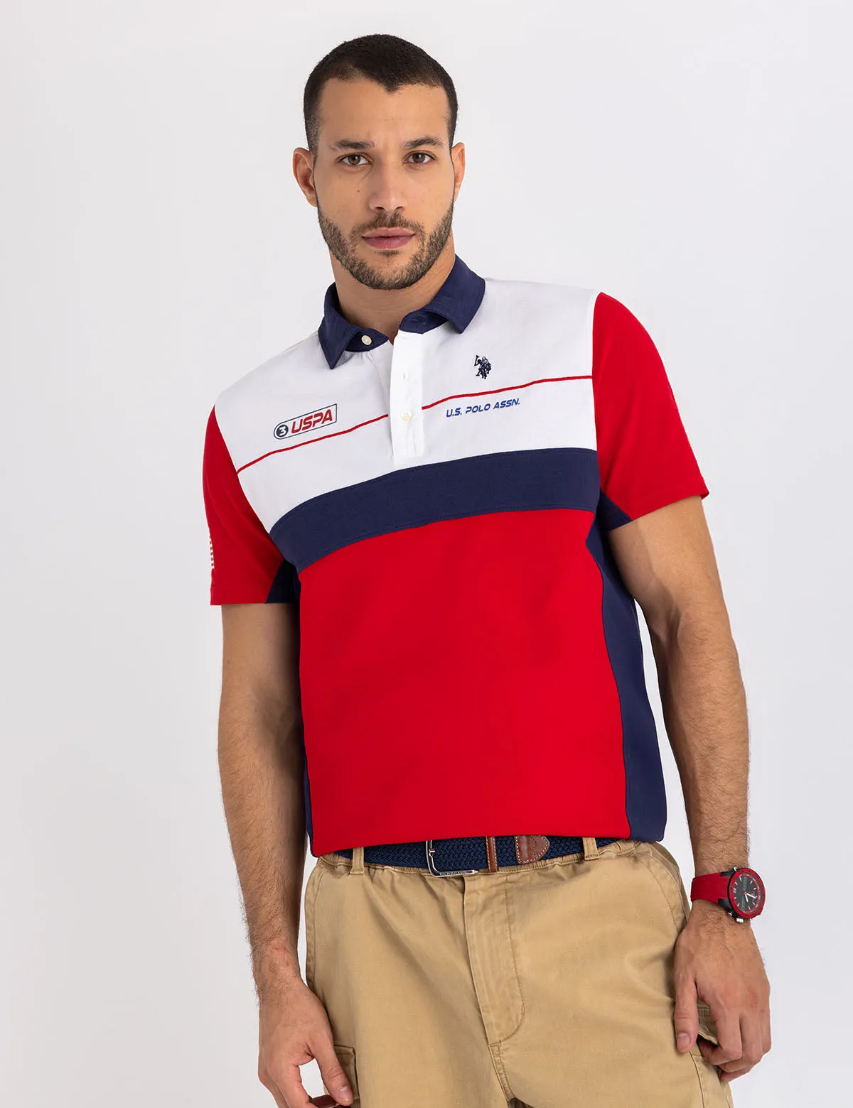 COLOR BLOCK RACE GRAPHIC PIQUE POLO SHIRT sold by U.S. Polo Assn.