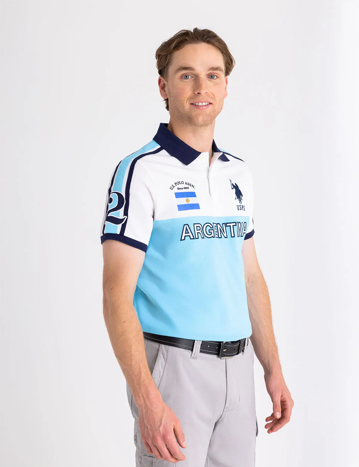 ARGENTINA COLOR BLOCK PIQUE POLO SHIRT sold by U.S. Polo Assn.
