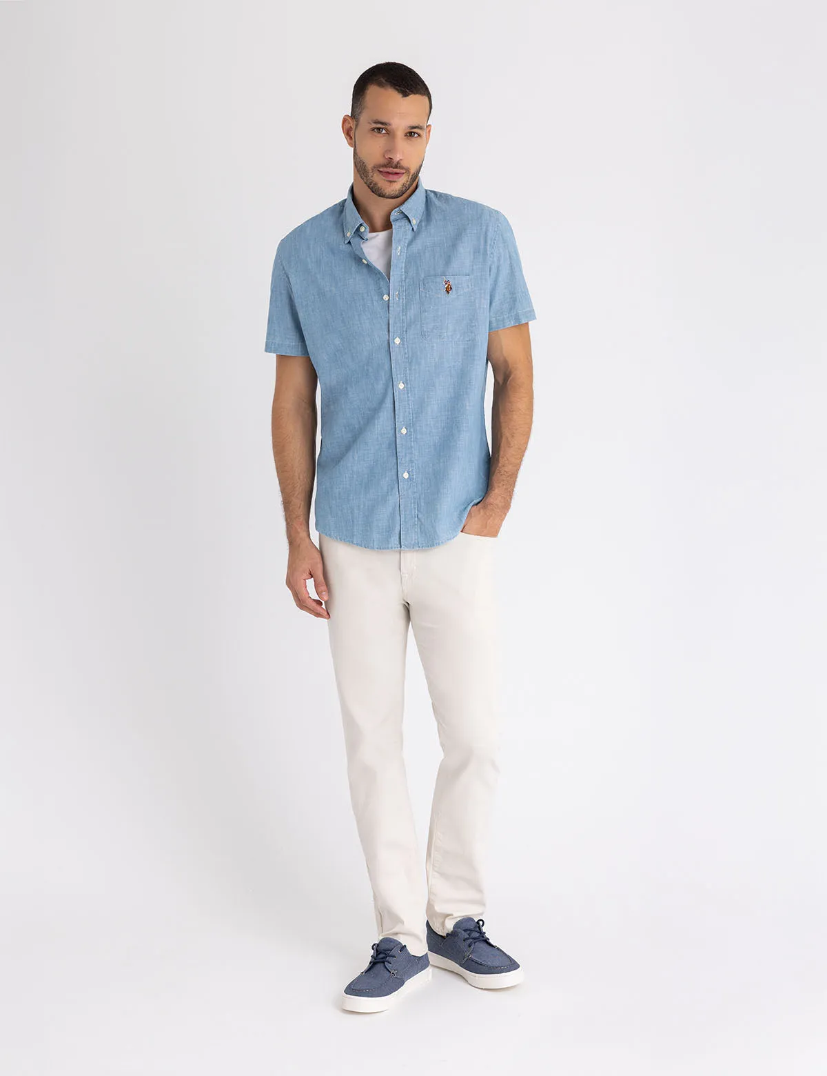 SHORT SLEEVE INDIGO CHAMBRAY SHIRT WITH POCKET sold by U.S. Polo Assn. product image thumbnail 3