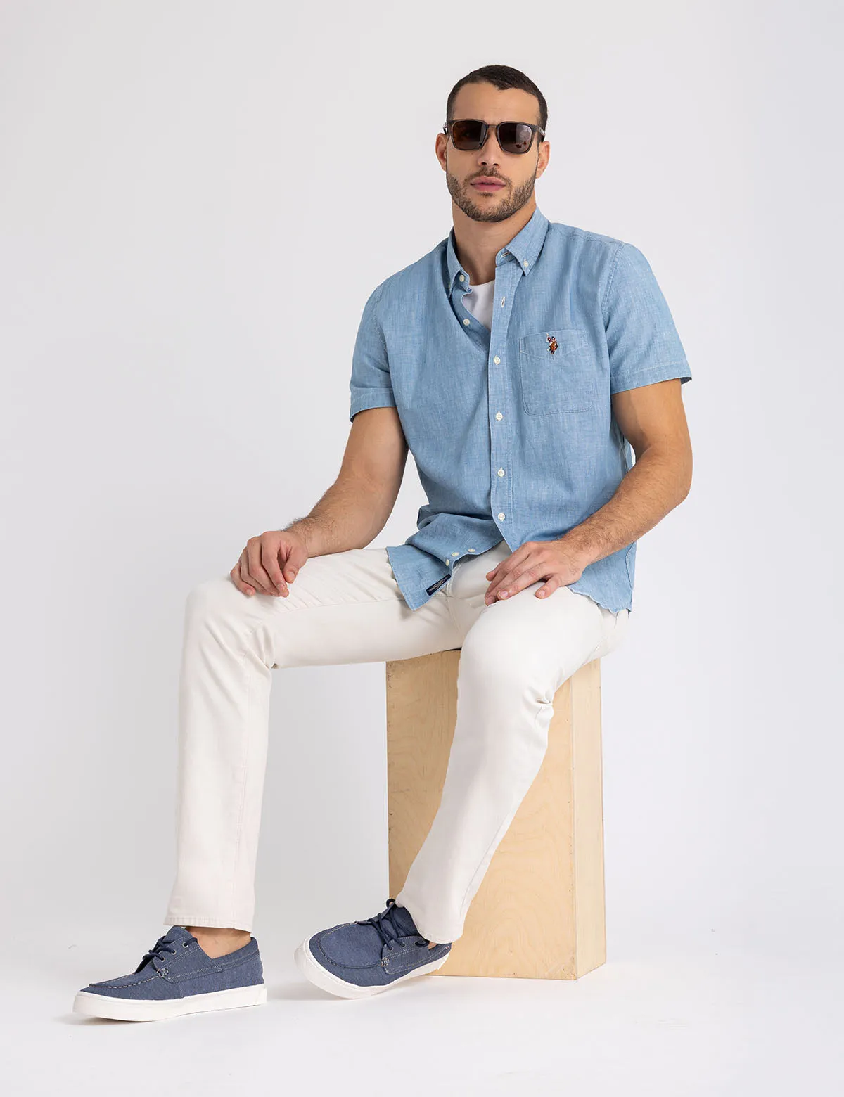 SHORT SLEEVE INDIGO CHAMBRAY SHIRT WITH POCKET sold by U.S. Polo Assn. product image thumbnail 5
