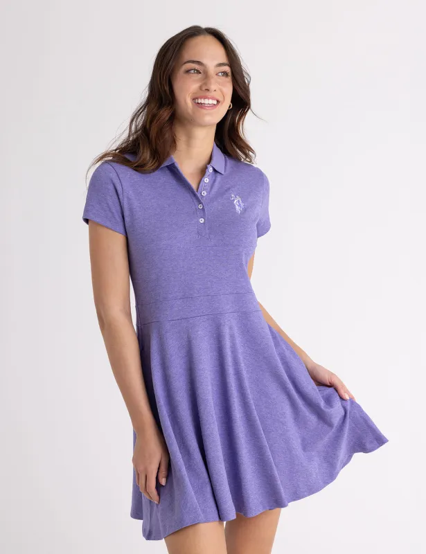 INTERLOCK HEATHER FIT AND FLARE POLO DRESS sold by U.S. Polo Assn.