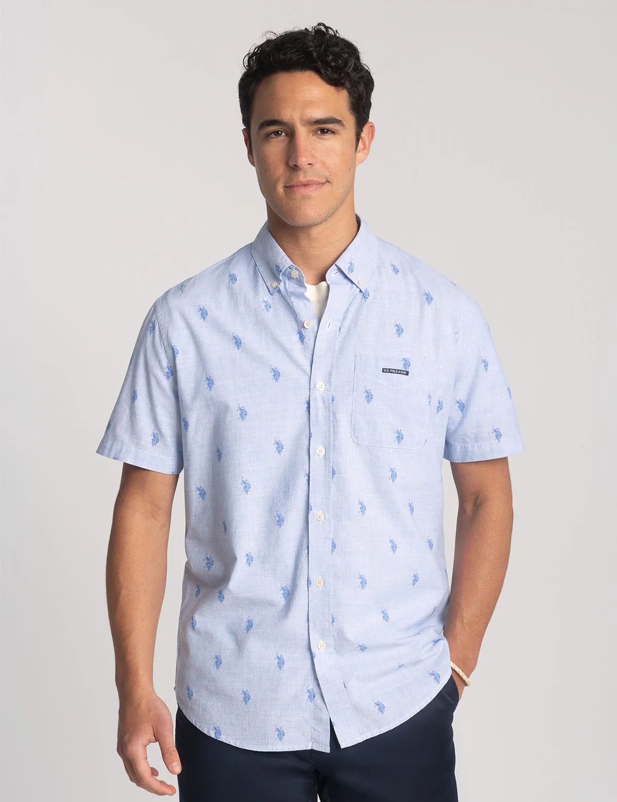 SHORT SLEEVE ALL OVER LOGO POPLIN SHIRT sold by U.S. Polo Assn. product image thumbnail 3