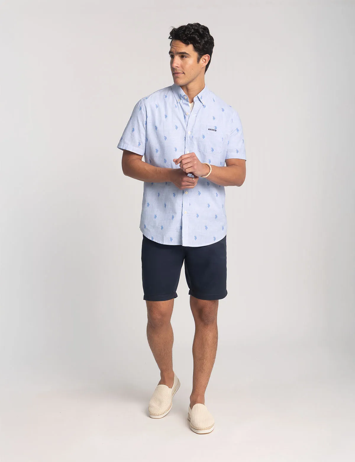 SHORT SLEEVE ALL OVER LOGO POPLIN SHIRT sold by U.S. Polo Assn. product image thumbnail 2