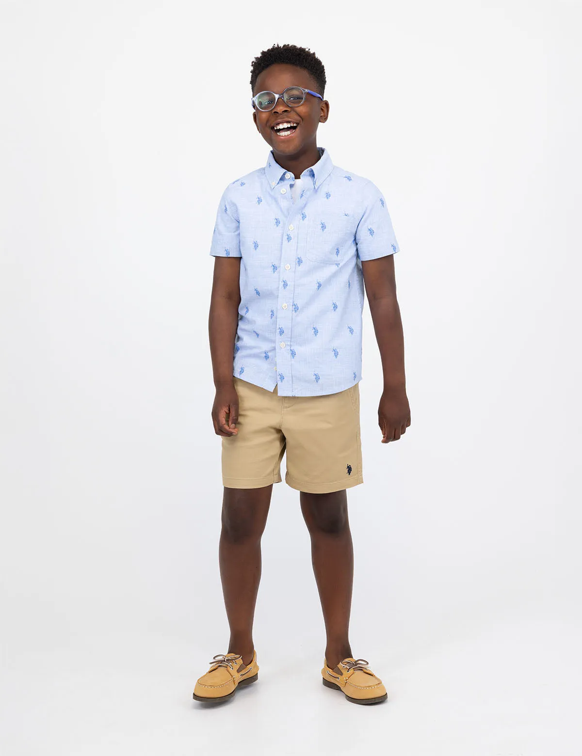 BOYS ALL OVER LOGO PRINT WEAVE SHIRT sold by U.S. Polo Assn. product image thumbnail 3