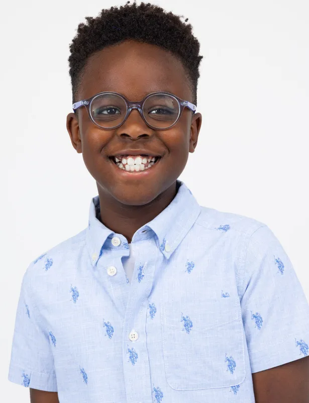 BOYS ALL OVER LOGO PRINT WEAVE SHIRT sold by U.S. Polo Assn.