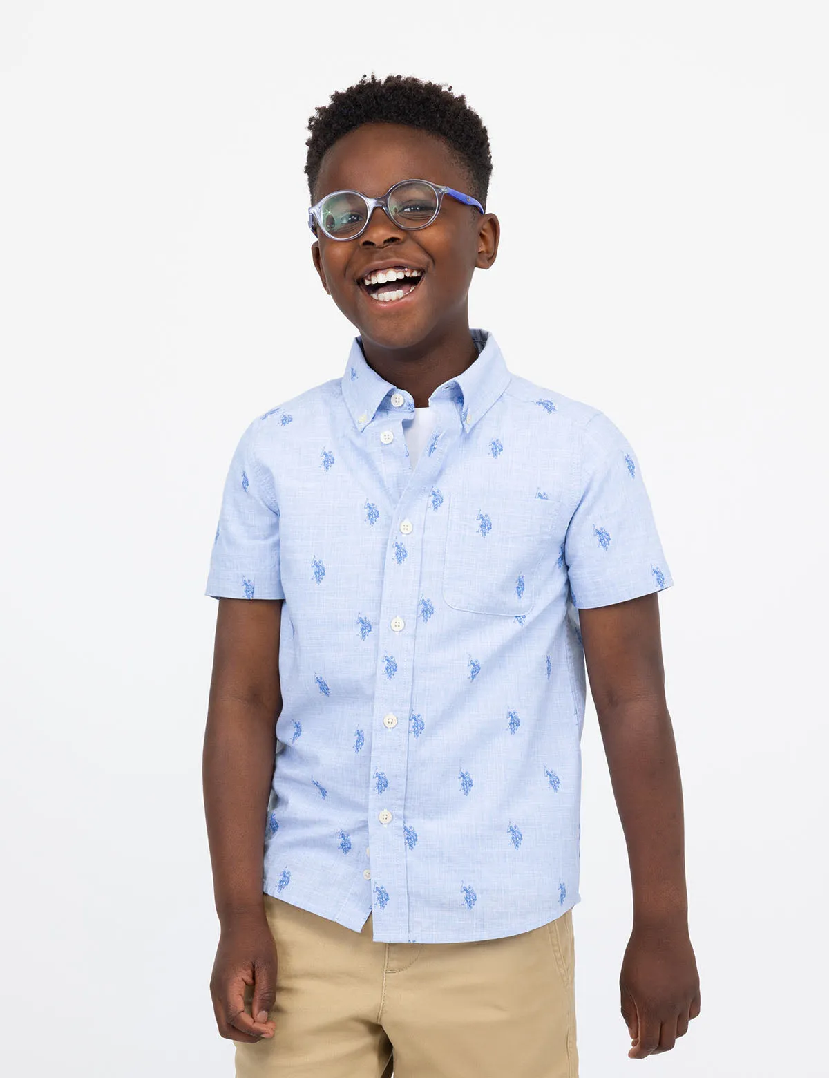 BOYS ALL OVER LOGO PRINT WEAVE SHIRT sold by U.S. Polo Assn. product image thumbnail 2