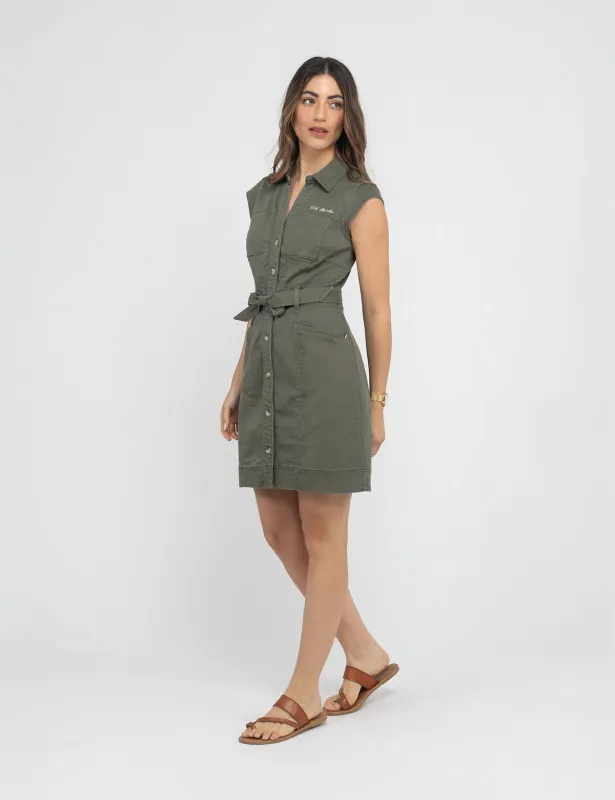 BELTED CAP SLEEVE SPLIT NECK DRESS sold by U.S. Polo Assn.