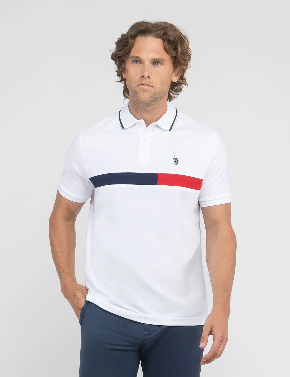 COLOR BLOCK CHEST STRIPE PIQUE POLO SHIRT sold by U.S. Polo Assn.