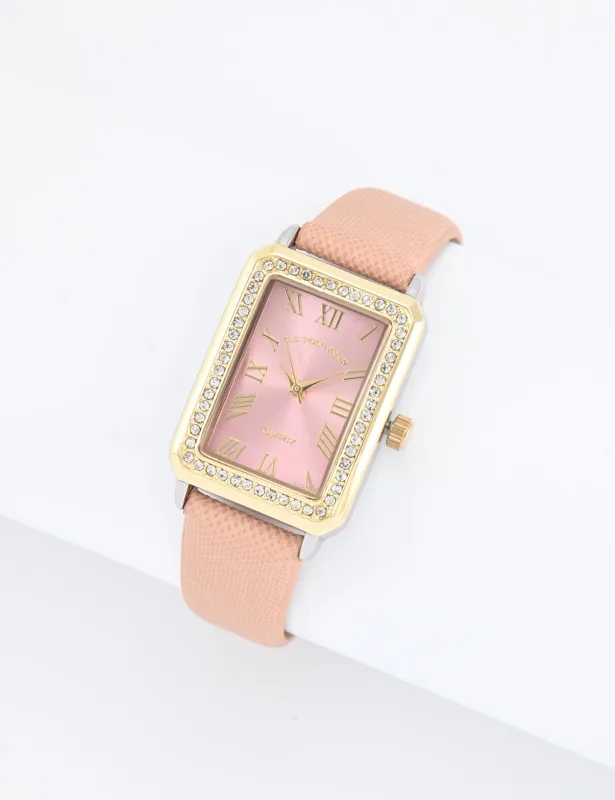 LADIES SQUARE FACE PINK STRAP WATCH WITH GOLD ACCENT sold by U.S. Polo Assn.