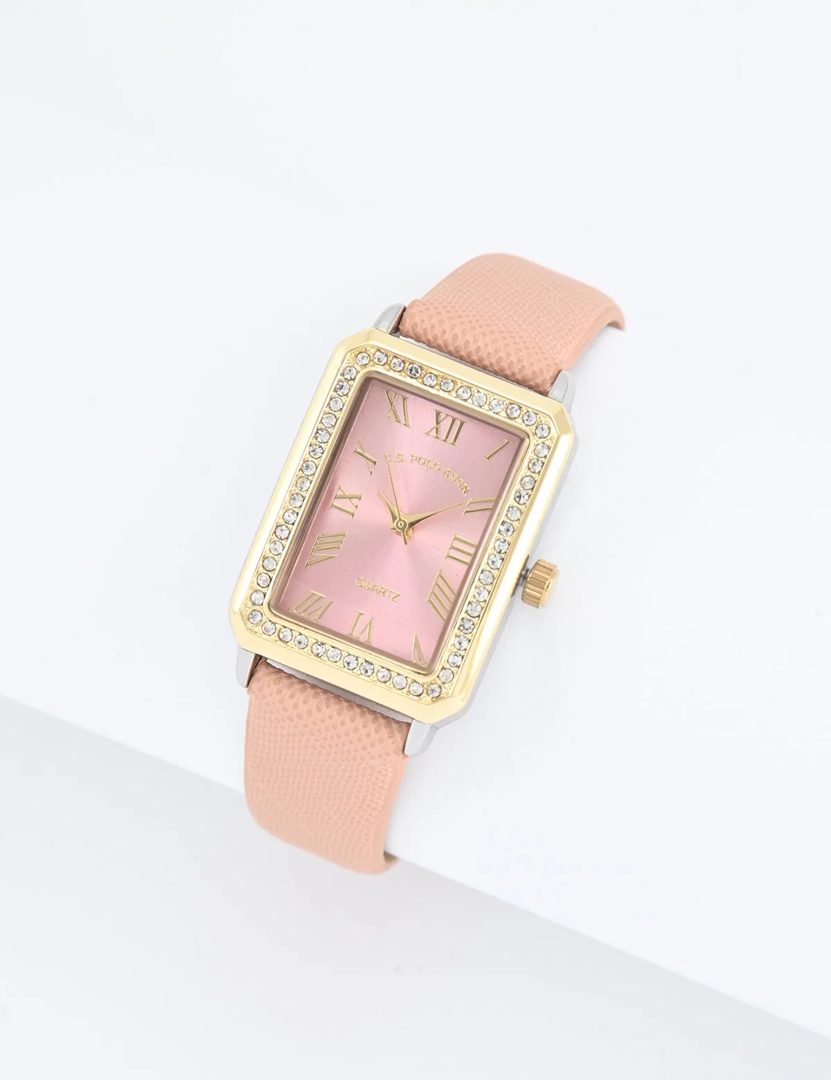 LADIES SQUARE FACE PINK STRAP WATCH WITH GOLD ACCENT sold by U.S. Polo Assn.