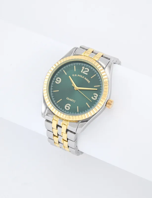 MENS TWO TONE SILVER AND GOLD WATCH WITH GREEN FACE sold by U.S. Polo Assn.