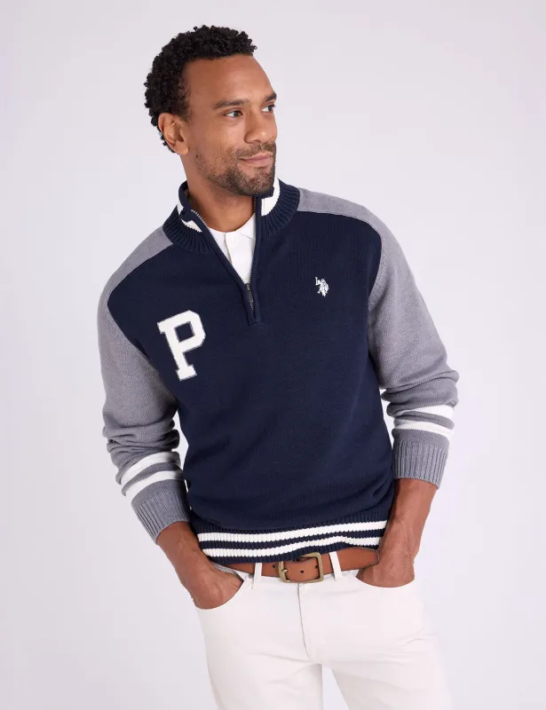 1/4 ZIP PATCH VARSITY SWEATER sold by U.S. Polo Assn.