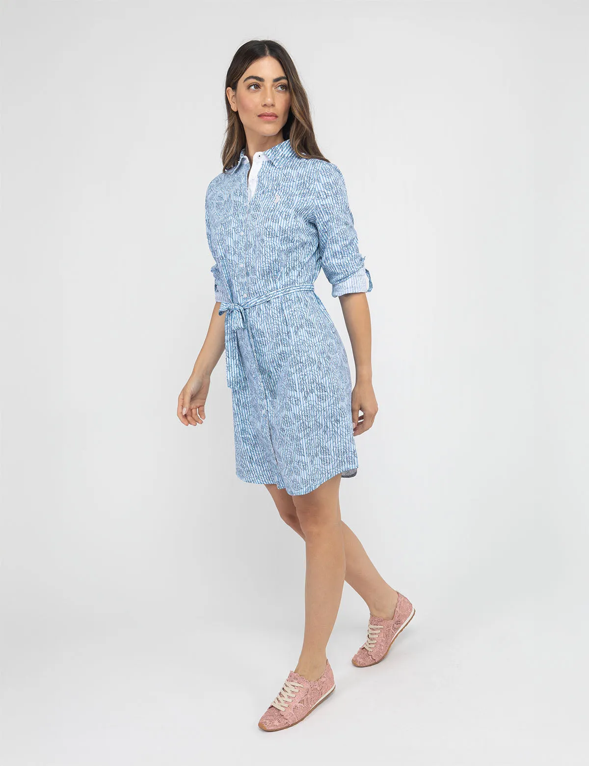 PRINTED FLORAL STRIPE POPLIN SHIRT DRESS sold by U.S. Polo Assn. product image thumbnail 4