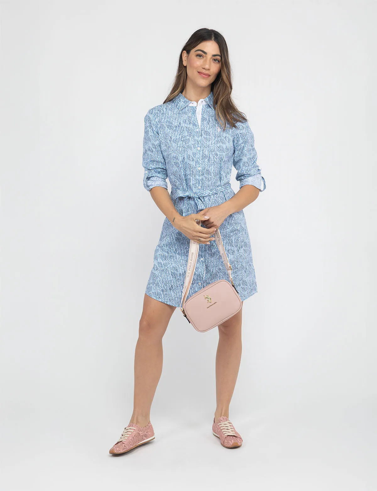 PRINTED FLORAL STRIPE POPLIN SHIRT DRESS sold by U.S. Polo Assn.